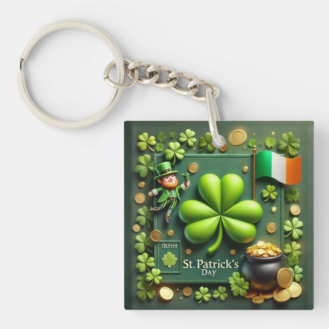 Irish Shamrock and Flag St. Patrick's Day  Key Ring (Front)