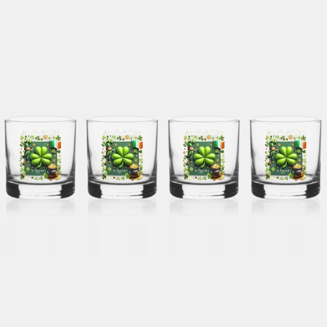 Irish Shamrock and Flag St. Patrick's Day Whiskey Glass (Front)