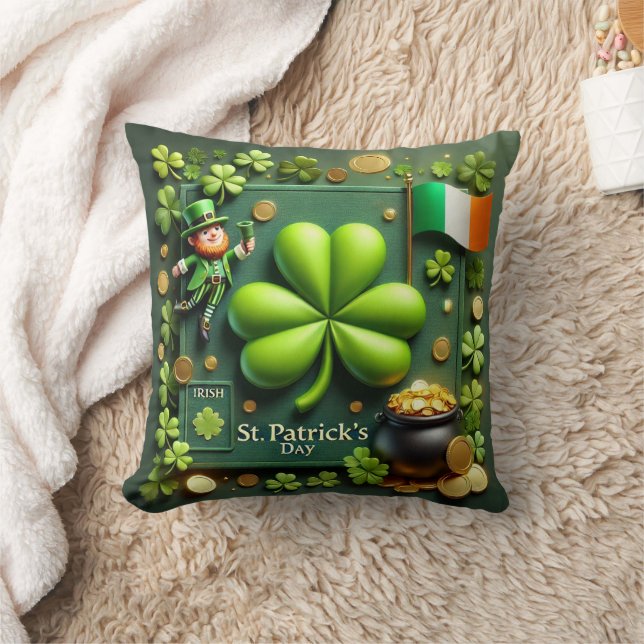 Irish Shamrock and Gold St. Patrick's Day  Cushion (Blanket)