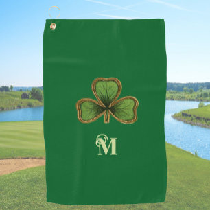 Irish Shamrock and Green St Patrick's Day Monogram Golf Towel