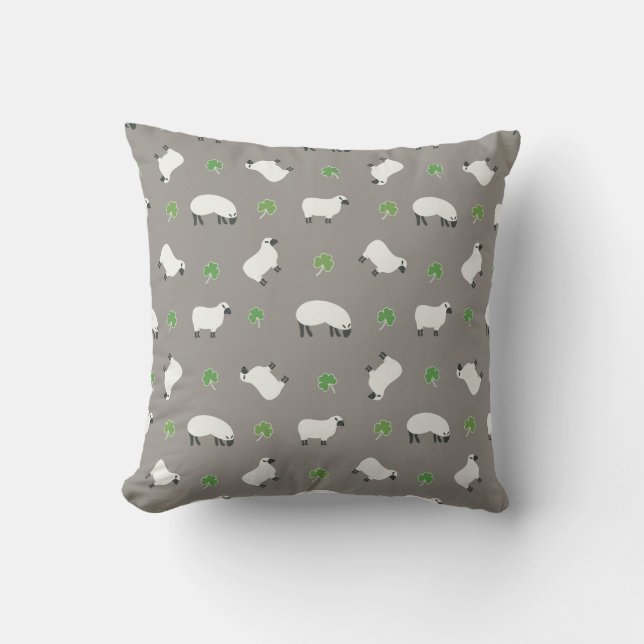 Irish Shamrock and Sheep Pattern Cushion (Front)