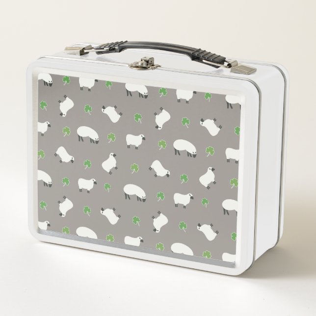 Irish Shamrock and Sheep Pattern Metal Lunch Box (Front)
