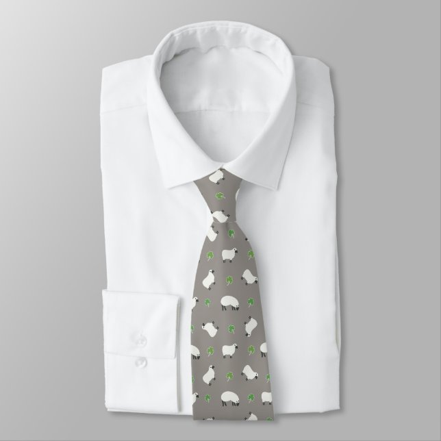 Irish Shamrock and Sheep Pattern Tie (Tied)