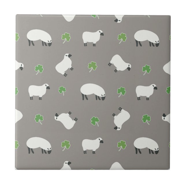 Irish Shamrock and Sheep Pattern Tile (Front)