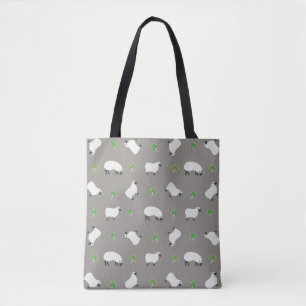 Irish Shamrock and Sheep Pattern Tote Bag