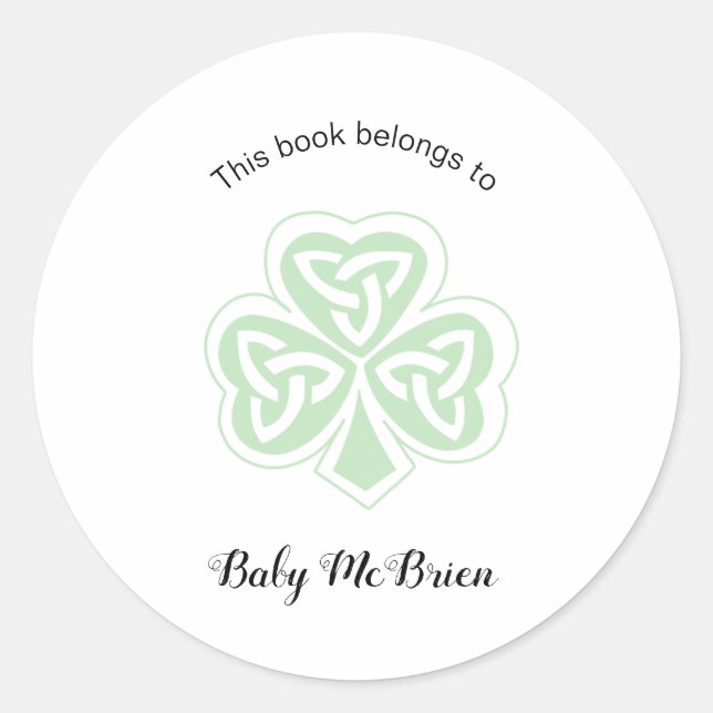 Irish Shamrock baby's first library bookplate Classic Round Sticker (Front)