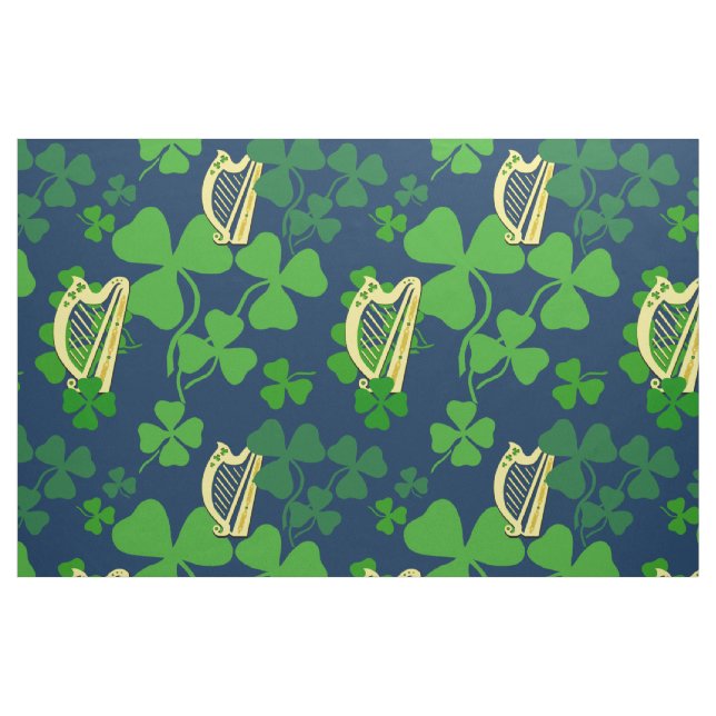 Irish shamrock, black, Irish harp fabric, blue 2L Fabric (Fat Quarter)