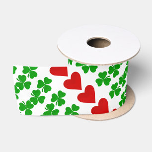Irish Shamrock border with red heart Satin Ribbon