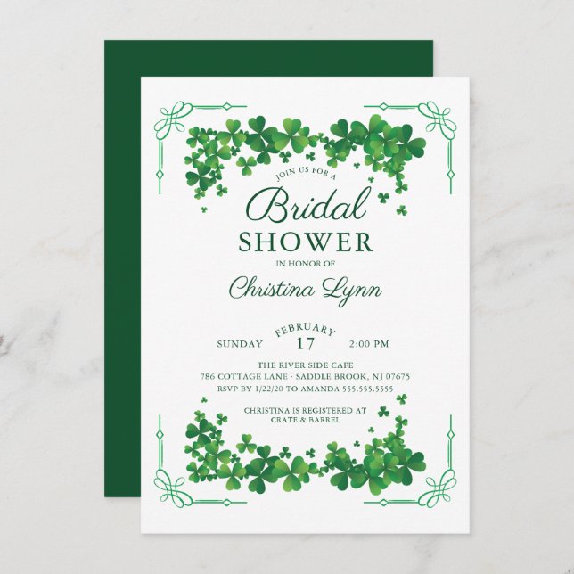 Irish Shamrock Bridal Shower Invitation (Front/Back)