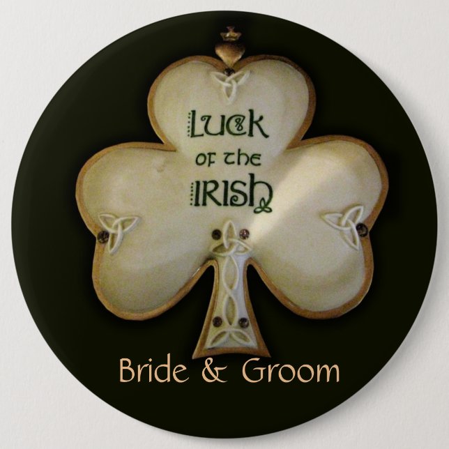 Irish Shamrock Bride and Groom Button - Customised (Front)
