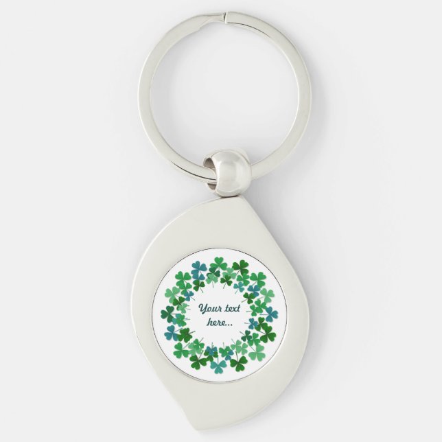 Irish Shamrock Circle  Custom Text  Key Ring (Front)