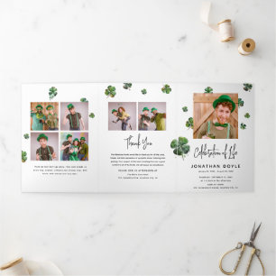Irish Shamrock Clover Funeral Memorial Program Tri-Fold Invitation