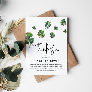 Irish Shamrock Clover Sympathy Thank You Card