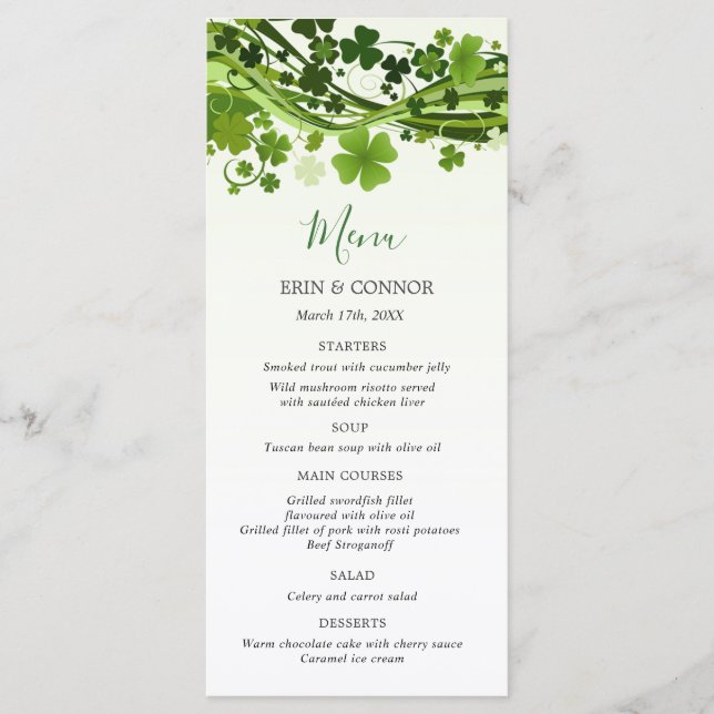 Irish Shamrock (Clover) Wedding Menu (Front)