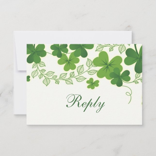 Irish Shamrock (clover) Wedding RSVP Card (Front)
