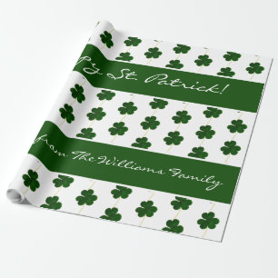 Irish Shamrock Clovers Pattern Custom Text Wrapping Paper