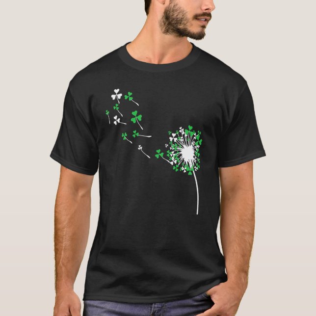 Irish Shamrock Dandelion Flower Funny St Patrick's T-Shirt (Front)