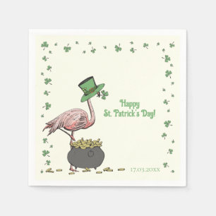 Irish Shamrock Flamingo St. Patrick’s Day Ivory Napkin