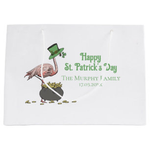 Irish Shamrock Flamingo St. Patrick’s Day Party Large Gift Bag