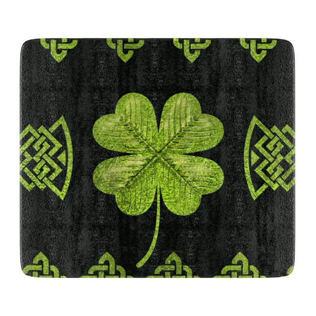 Irish Shamrock Four-leaf clover with celtic decor Cutting Board (Front)