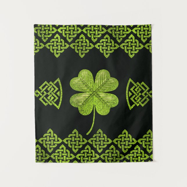 Irish Shamrock Four-leaf clover with celtic decor Tapestry (Front)
