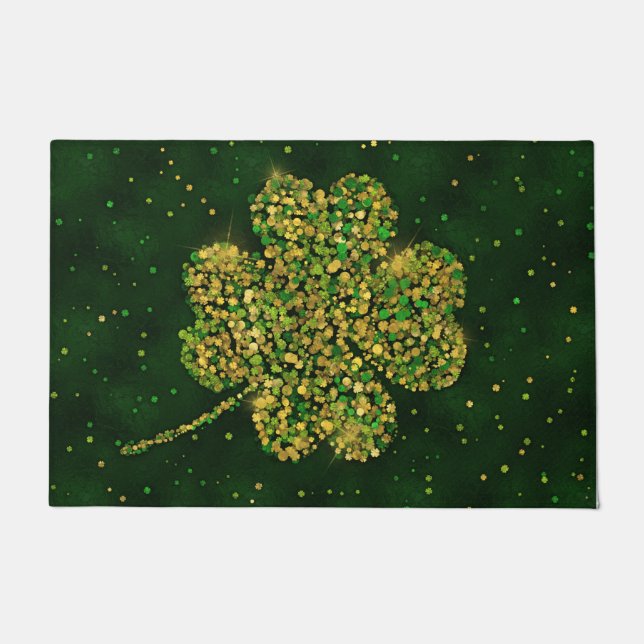 Irish Shamrock Four-leaf Lucky Clover Doormat (Front)