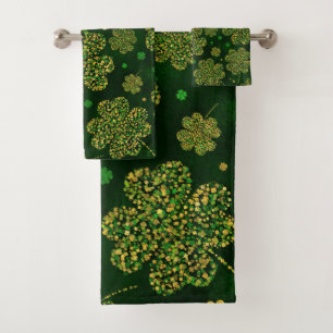 Irish Shamrock Four-leaf Lucky Clover Pattern Bath Towel Set