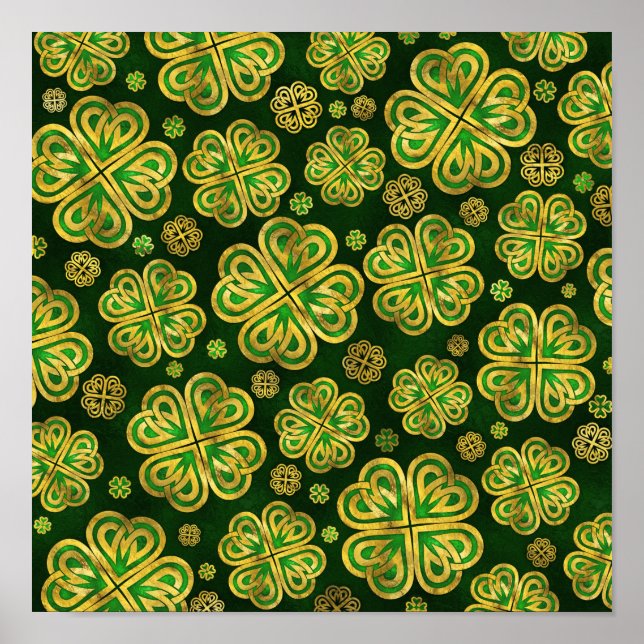 Irish Shamrock Four-leaf Lucky Clover Pattern Poster (Front)
