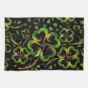 Irish Shamrock Four-leaf Lucky Clover Pattern Tea Towel