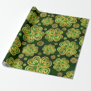 Irish Shamrock Four-leaf Lucky Clover Pattern Wrapping Paper