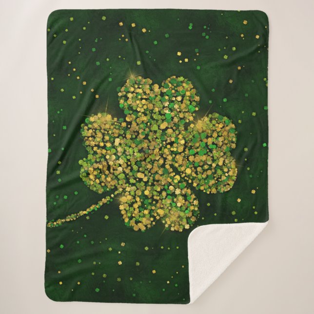 Irish Shamrock Four-leaf Lucky Clover Sherpa Blanket (Front)