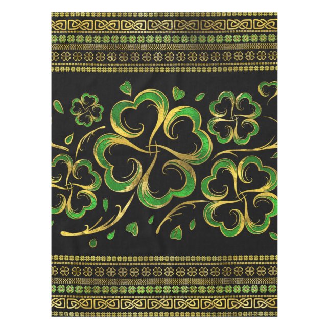 Irish Shamrock Four-leaf Lucky Clover Tablecloth (Front)