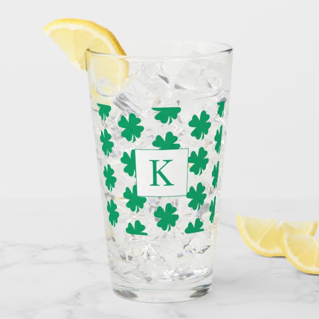 Irish Shamrock Green Clover Patterns Monograms Glass (Front Ice)