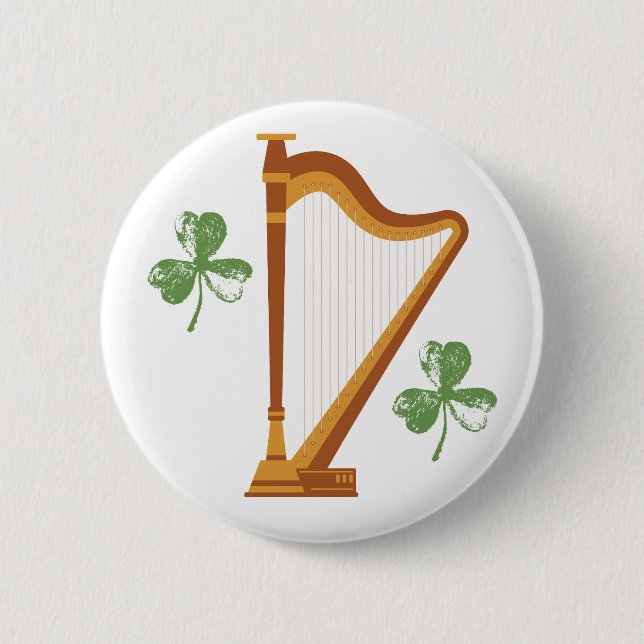 Irish Shamrock Harp Button (Front)