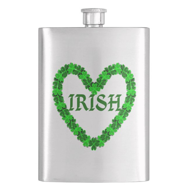 Irish Shamrock Heart Hip Flask (Front)