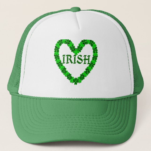 Irish Shamrock Heart Trucker Hat (Front)