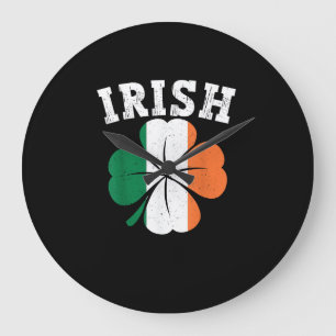 Irish Shamrock Ireland Flag St Patrick Day Vintage Large Clock