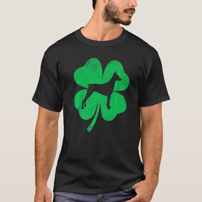 Irish Shamrock Leaf Doberman Dog St Patricks Day T-Shirt (Front)