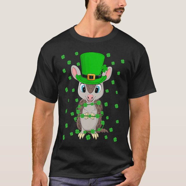 Irish Shamrock Leprechaun Armadillo St Patrick's D T-Shirt (Front)