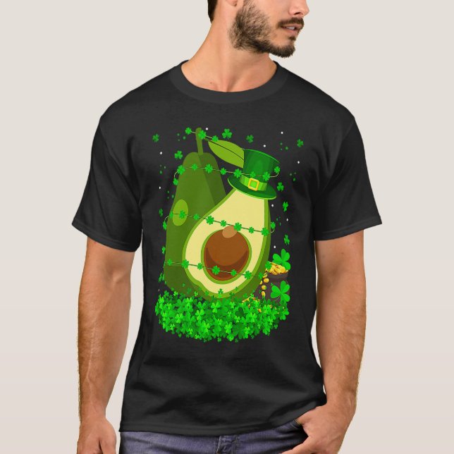 Irish Shamrock Leprechaun Avocado St Patrick's Day T-Shirt (Front)