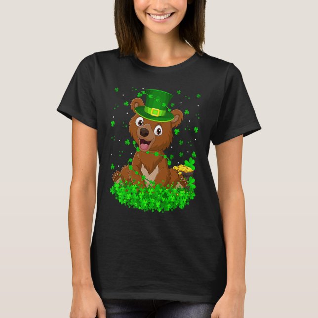 Irish Shamrock Leprechaun Bear St Patrick's Day T-Shirt (Front)