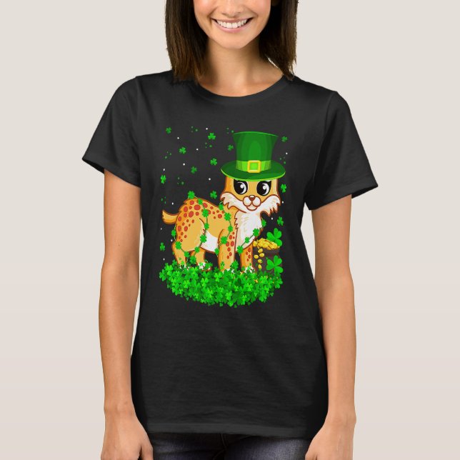Irish Shamrock Leprechaun Bobcat St Patrick's Day T-Shirt (Front)