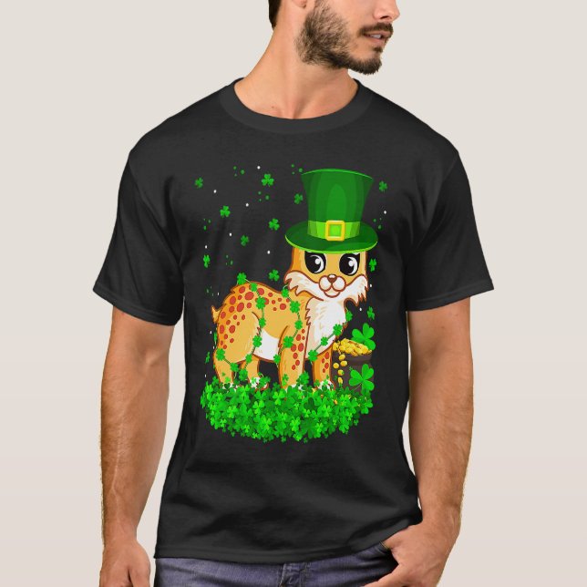 Irish Shamrock Leprechaun Bobcat St Patrick's Day T-Shirt (Front)