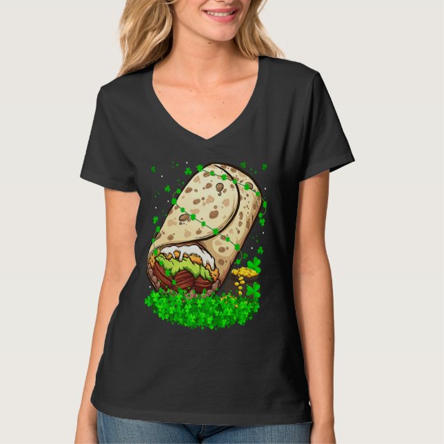 Irish Shamrock Leprechaun Burrito St Patrick's Day T-Shirt (Front)