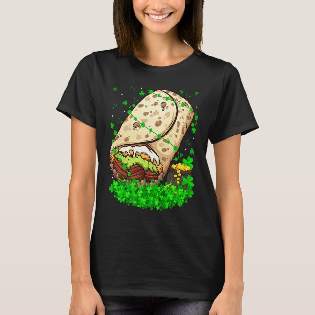 Irish Shamrock Leprechaun Burrito St Patrick's Day T-Shirt (Front)