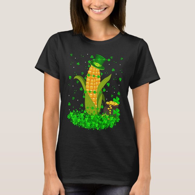 Irish Shamrock Leprechaun Corn St Patrick's Day T-Shirt (Front)