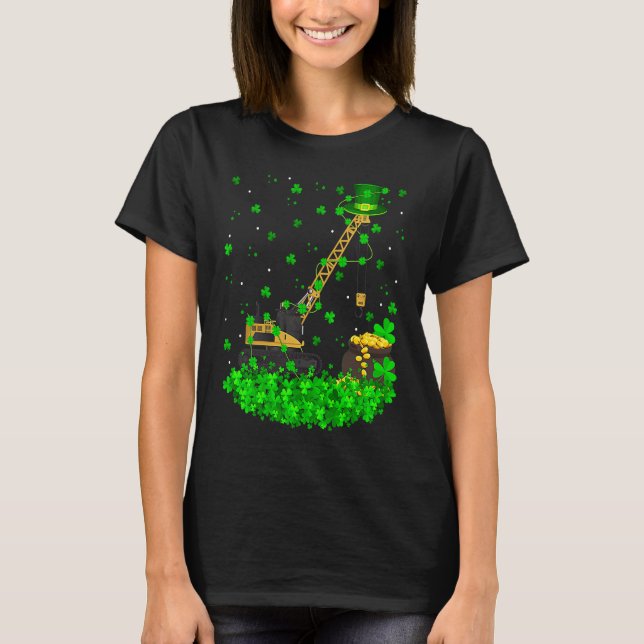 Irish Shamrock Leprechaun Crane St Patrick's Day T-Shirt (Front)