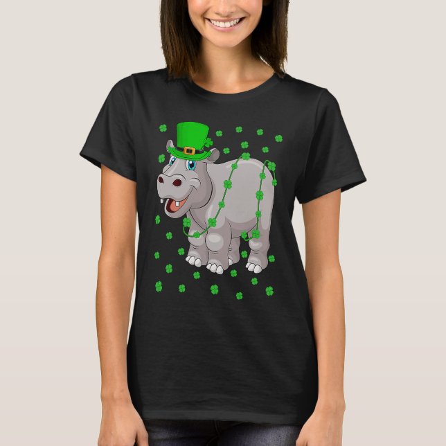 Irish Shamrock Leprechaun Hippopotamus St Patrick' T-Shirt (Front)