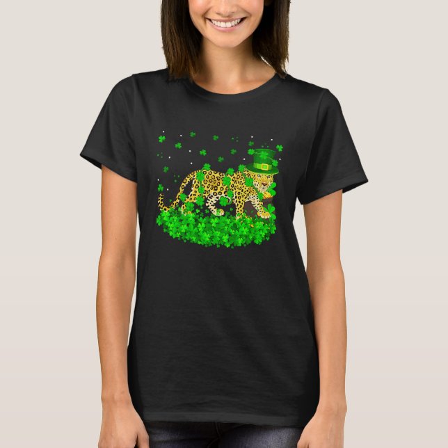 Irish Shamrock Leprechaun Leopard St Patrick's Day T-Shirt (Front)