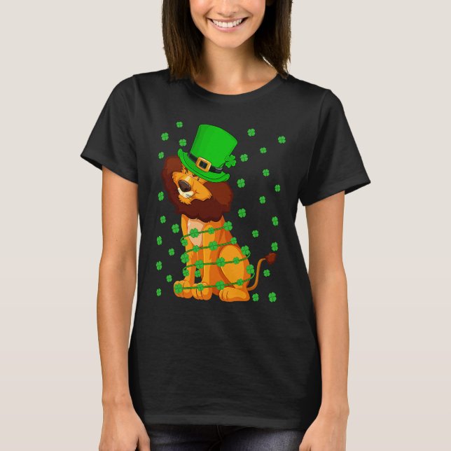 Irish Shamrock Leprechaun Lion St Patrick's Day T-Shirt (Front)